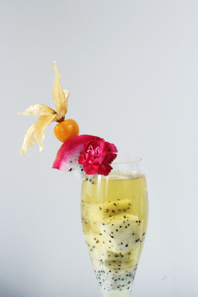 Dragonfruit + Mint Champagne Cocktail